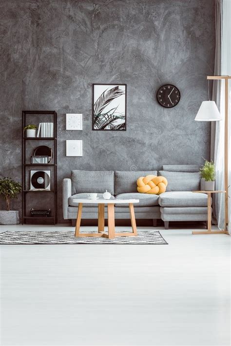 Living Room with Concrete Wall Stock Photo - Image of modern, decor ...