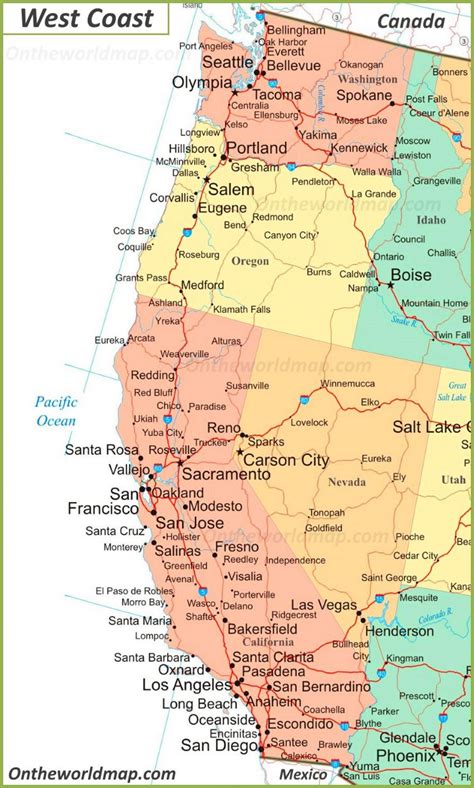 Map of West Coast of the United States - Ontheworldmap.com