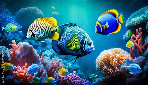 Colorful tropical fish life in the coral reef, animals of the ...