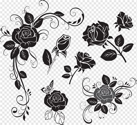 Handpainted black and white rose flowers, png | PNGWing