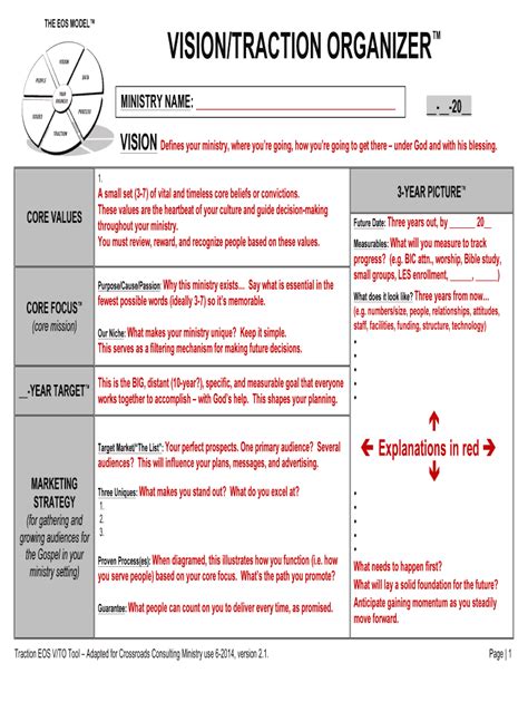 Vision/Traction Organizer Excel Template - Printable Word Searches