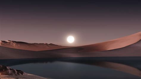 Moon Wallpaper 4K, Dusk, Lake, Reflection, Landscape