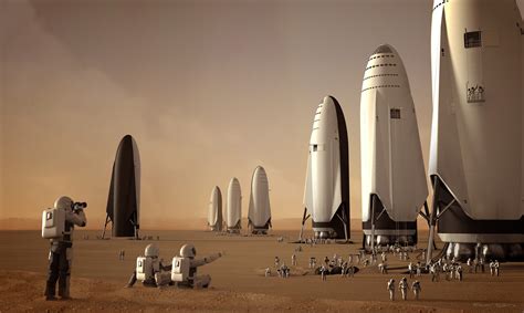 A fleet of SpaceX ITS spaceships on Mars by Sam Taylor | human Mars