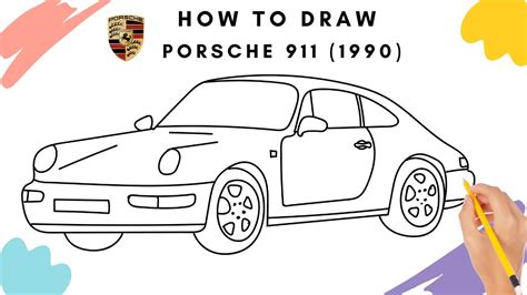 How to draw Porsche 911 (1990) step by step easy | Kitz Drawing - YouTube