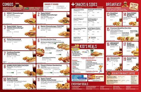 Menu at Sonic Drive-In fast food, Baltimore, W Patapsco Ave