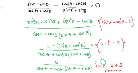 prove that sinA -sinB / cosA + cosB + cosA-cosB / sinA+sinB - Maths ...