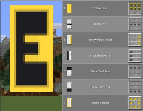 Banner - E - (Black on Yellow) | Minecraft banner designs, Minecraft ...