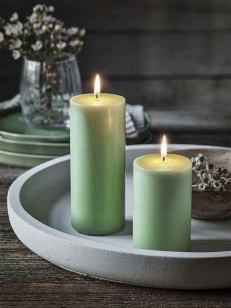 Soft Green Pillar Candle Set | Green pillar candles, Sage green candles ...