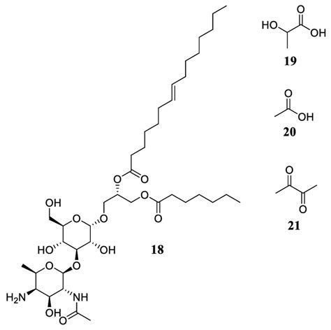 Chemical structures of lipoteichoic acid (18), lactic acid (19), acetic ...