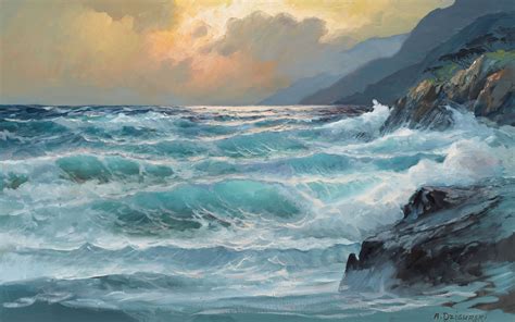 paintings, Ocean, Clouds, Landscapes, Nature, Rocks, Artwork Wallpapers ...