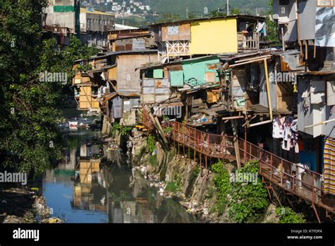 Typical poor housing area, buildings made of light materials, jutting ...