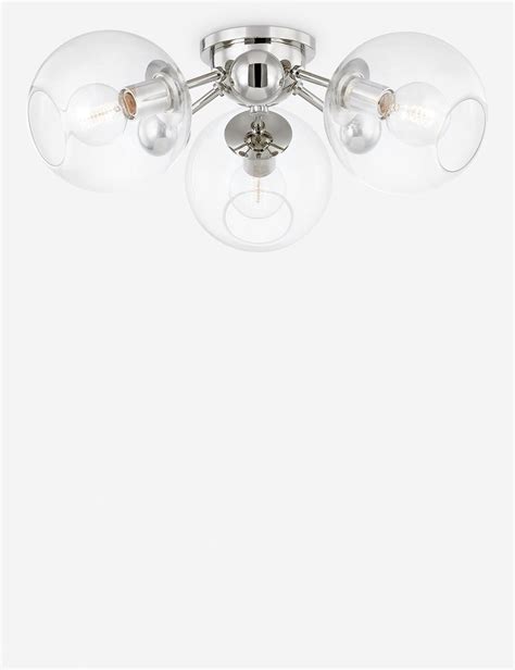 Crystal 3-Light Semi-Flush Mount Light, Polished Nickel