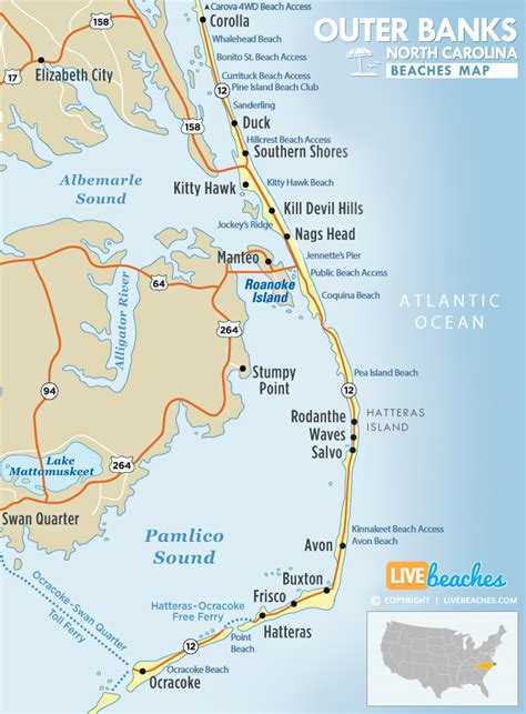 Map of Beaches in North Carolina - Live Beaches