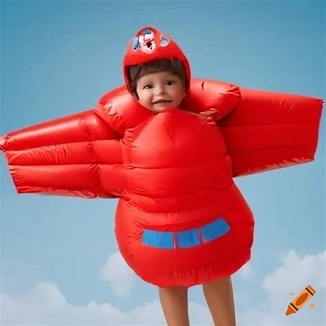 Child in a red inflatable airplane costume on Craiyon