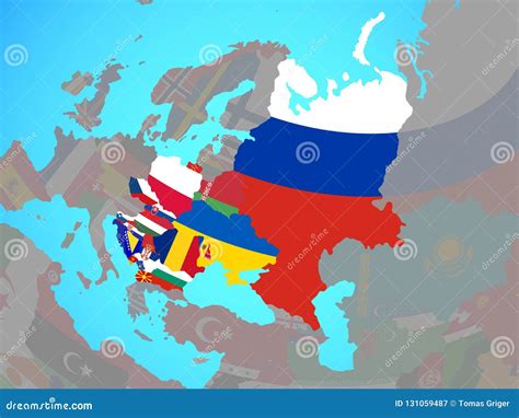 Europa Oriental Con Las Banderas En Mapa Stock de ilustración ...