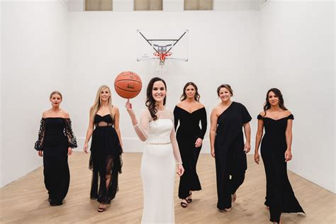 Bride Poses for Basketball-Themed Wedding Portraits