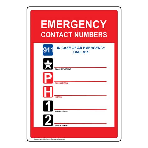 Red Vertical Sign - Emergency Contact Numbers 911 Sign