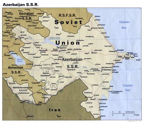 Large political map of Azerbaijan S.S.R. with roads, railroads and ...