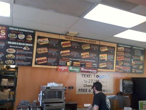 Menu at TOGO'S Sandwiches fast food, Beaverton