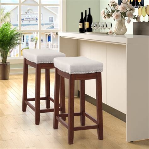 24" Bar Stools with Upholstered Seat, Counter Height Bar Stools Set of ...