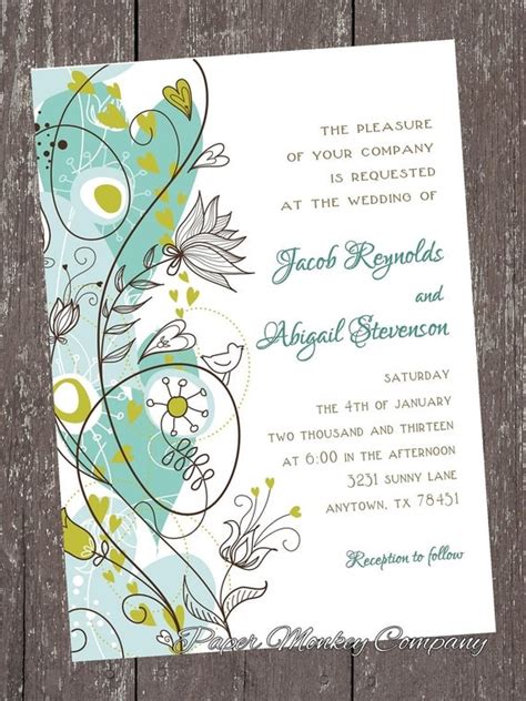 Whimsical Floral Wedding Invitations by PMCInvitations on Etsy