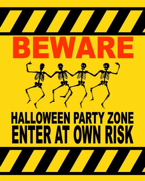 Halloween Beware Party Zone With Skeletons Yard Sign Print - Etsy