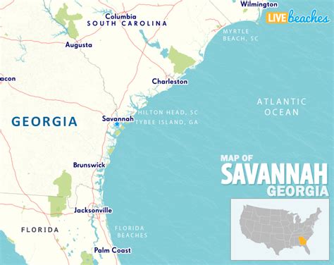 Map of Savannah, Georgia - Live Beaches