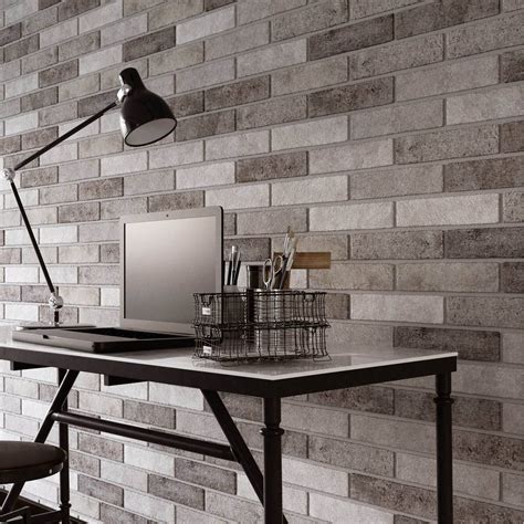 Seven Tones Grey Brick Wall Tiles - 250 x 60mm | Homebase