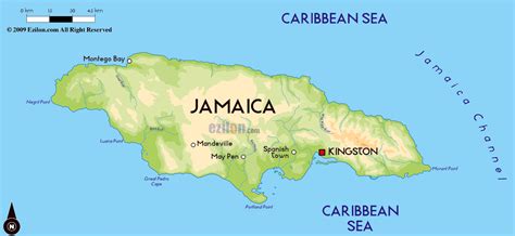 Large physical map of Jamaica with major cities | Jamaica | North ...