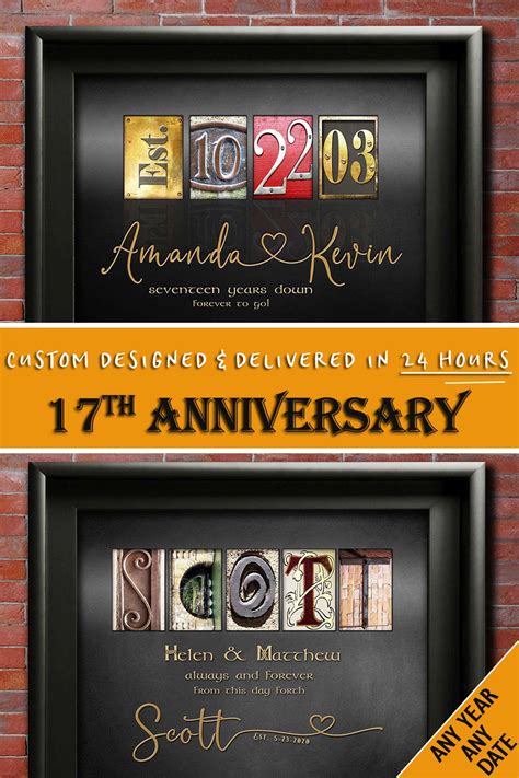 17th anniversary personalized anniversary gift ideas custom wedding ...