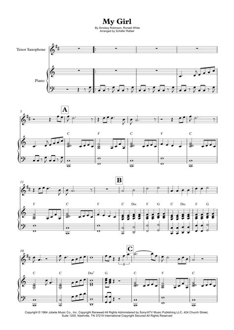 My Girl Sheet Music | Smokey Robinson | Tenor Sax and Piano