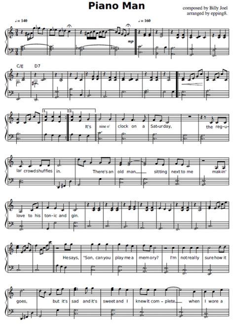 Billy Joel - Piano Man sheet music for piano download | Piano.Easy SKU ...