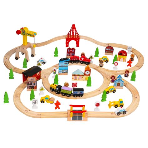 100pcs Wooden Train Set Learning Toy Kids Children Rail Lifter Fun Road ...