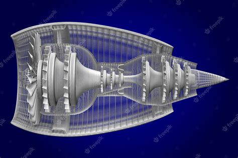 Premium Photo | Cross section of jet engine isolated on blue background