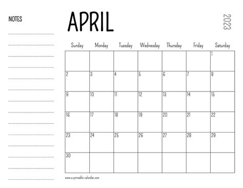 April 2023 Printable Calendar - A Printable Calendar