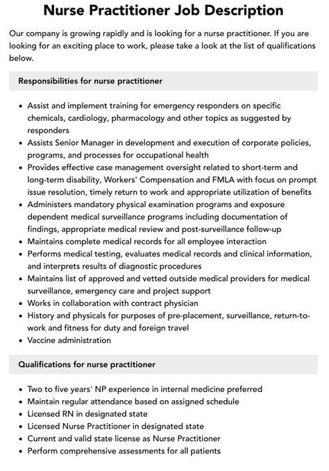 Nurse Practitioner Job Description | Velvet Jobs