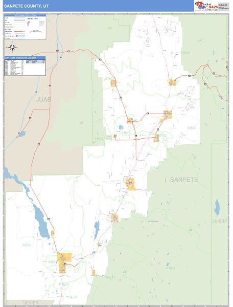 Sanpete County, Utah Zip Code Wall Map | Maps.com.com