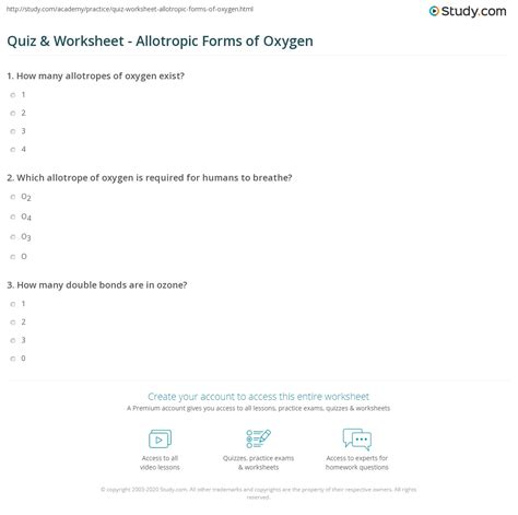 Quiz & Worksheet - Allotropic Forms of Oxygen | Study.com