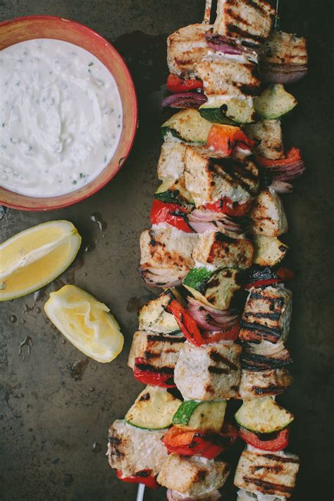 Grilled Swordfish Kabobs with Garlic Yogurt Sauce — A Thought For Food