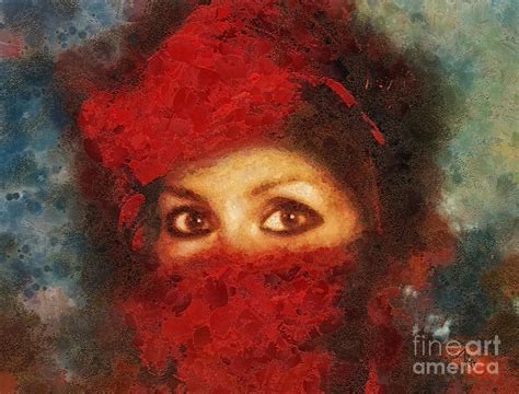 Girl in Red Turban Painting by Mo T