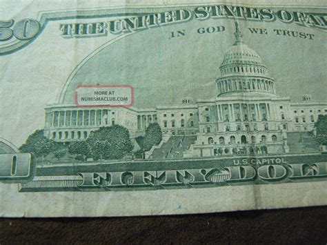 1996 $50 Dollar Bill, Error Note, Fifty Old U S Money Currency Low ...