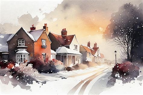 Premium Photo | Snowy landscape watercolor