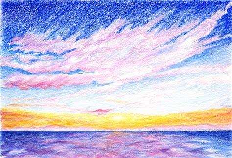 sunset ....drawing with colored pencils... Color Pencil Drawing ...