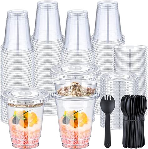 Amazon.com | WILLBOND 100 Sets 12oz Clear Plastic Parfait Cups with ...