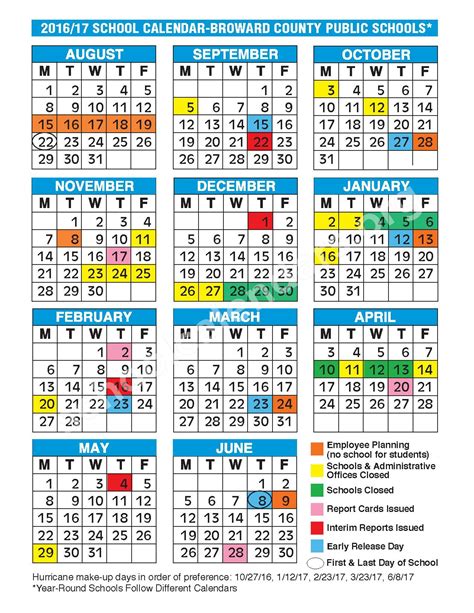 2016 - 2017 School Calendar | Central Park Elementary School ...