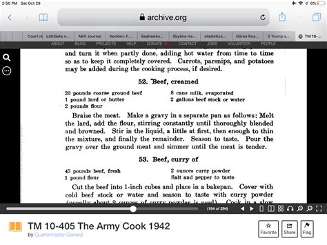 Army recipe for SOS in a 1942 Field Manual | Skyline Happenings