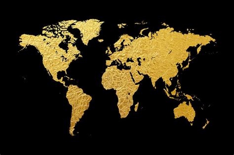 Gold World Map with Black Background – außergewöhnliches Leinwandbild ...