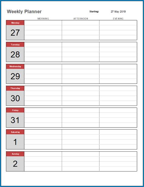 √ Free Printable Weekly Planner Template Excel