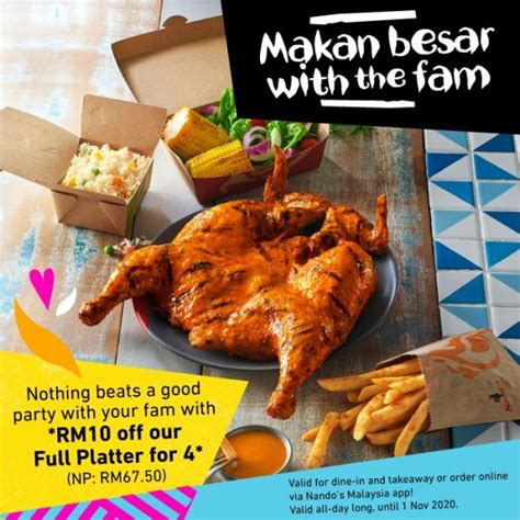 Nando's Full Platter RM10 OFF Promotion (valid until 1 November 2020)