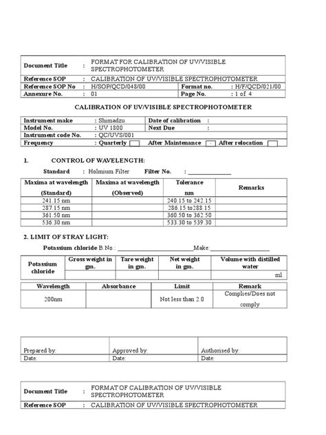 UV Calibration Format | Spectrophotometry | Ultraviolet